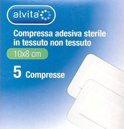 ALVITA GARZA COMPRESSA ADESIVA STERILE IN TESSUTO NON TESSUTO ESTENSIBILE BIANCO 10X8CM 5 PEZZI