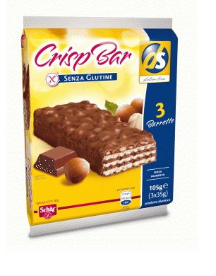 SCHAR CRISP BAR WAFERS CON NOCCIOLE RICOPERTI DI RISO SOFFIATO E CIOCCOLATO AL LATTE 3 PORZIONI DA 35 G