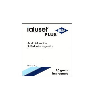 GARZA IALUSET PLUS IMPREGNATA DI CREMA DI ACIDO IALURONICO 0,05%, DI SULFADIAZINA ARGENTICA 1%, MACROGOL, GLICEROLO E ACQUA 10 X 10 CM 10 PEZZI