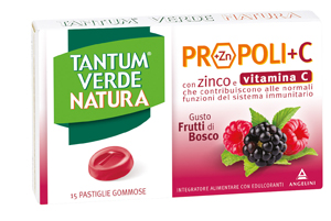 TANTUM VERDE NATURA PROPOLI+C CON ZINCO E VITAMINA C 15 PASTIGLIE GOMMOSE GUSTO FRUTTI DI BOSCO