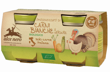 OMOGENEIZZATO CARNI BIANCHE CON VERDURE BABY FOOD BIO ALCE NERO 2 X 80 G