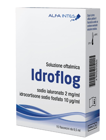 SOLUZIONE OFTALMICA IDROFLOG A BASE DI IALURONATO DI SODIO EIDROCORTISONE SODIO FOSFATO 15 FLACONCINI DA 0,5 ML