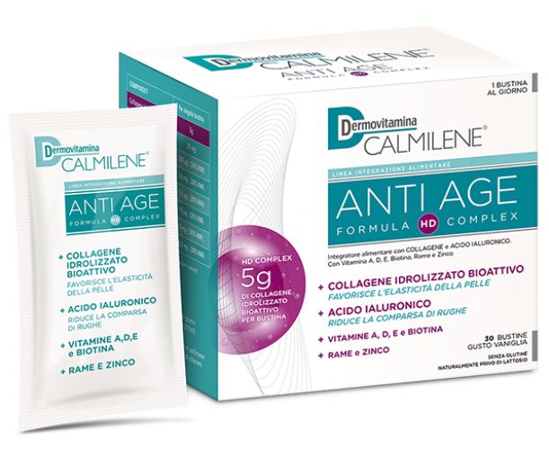 DERMOVITAMINA CALMILENE ANTIAGE IA A BASE DI COLLAGENE E ACIDO IALURONICO POLVERE 30 BUSTINE GUSTO VANIGLIA