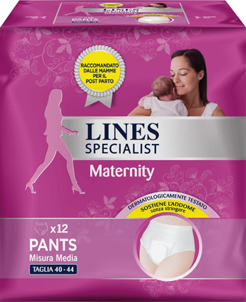 LINES SPECIALIST MATERNITY MUTANDINA ASSORBENTE PER PERDITEPOST PARTO MISURA MEDIUM 12 PEZZI