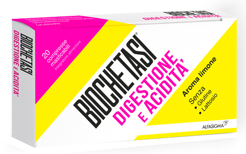 BIOCHETASI DIGESTIONE E ACIDITA\' 20 COMPRESSE MASTICABILI AROMA LIMONE