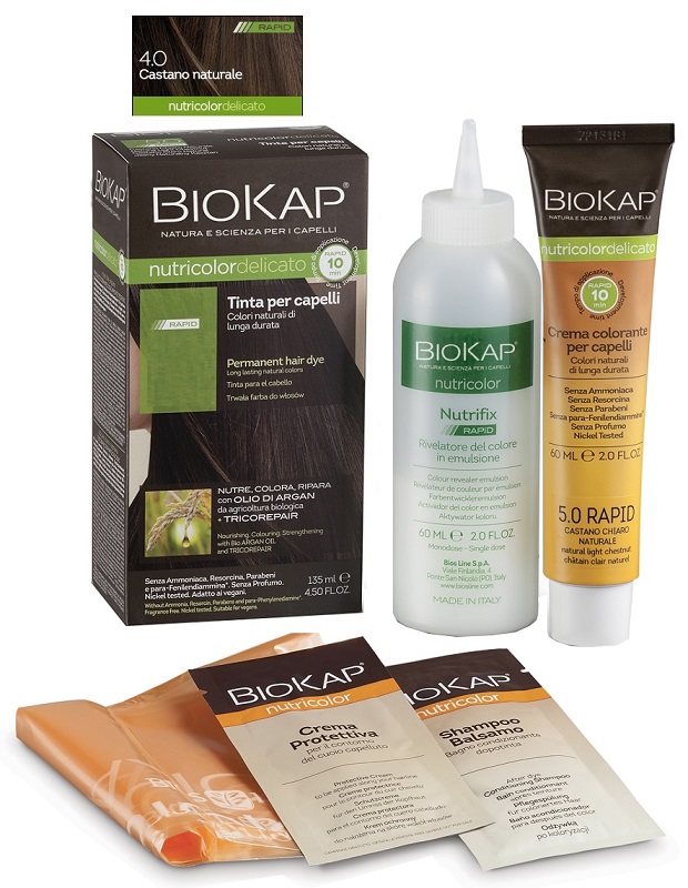 BIOS LINE  BIOKAP NUTRICOLOR DELICATO RAPID TINTA 4,00 CASTANO NATURALE 135 ML