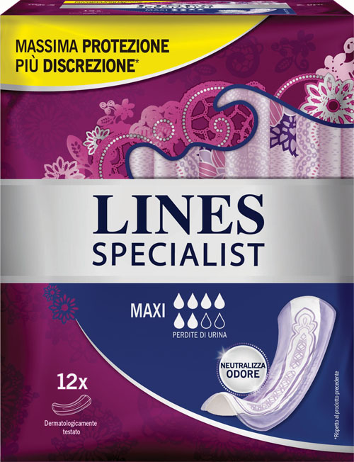 LINES SPECIALIST MAXI X 12 AUSILIO ASSORBENTE SAGOMATO UTILIZZABILE CON L’AUSILIO DI MUTANDA ELASTICIZZATA RIUTILIZZABILE