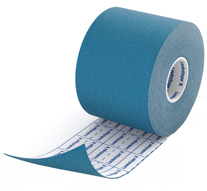 BENDA ADESIVA LEUKOTAPE K PER TAPING FISIOTERAPICO LARGHEZZA5 CM LUNGHEZZA 5 M COLORE BLU IN ROTOLO