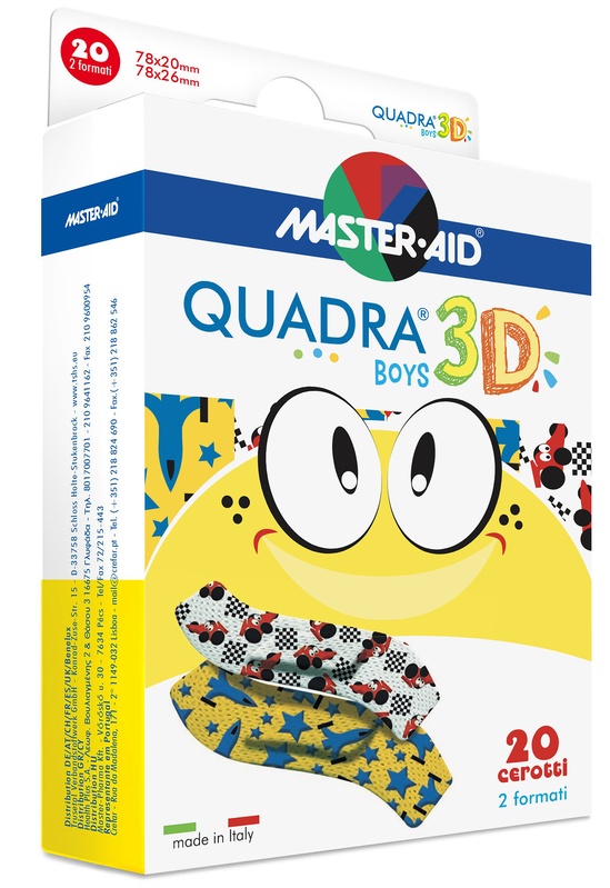 CEROTTO MASTER-AID QUADRA 3D BOYS 20 PEZZI ASSORTITI