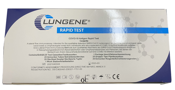 TEST ANTIGENICO RAPIDO COVID-19 CLUNGENE DETERMINAZIONE QUALITATIVA ANTIGENI SARS-COV-2 IN TAMPONI NASOFARINGEI/OROFARINGEI MEDIANTE IMMUNOCROMATOGRAFIA 25 PEZZI USO PROFESSIONALE
