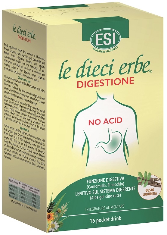 ESI LE DIECI ERBE DIGESTIONE NO ACID 16 POCKET DRINK GUSTO LIQUIRIZIA 20 ML