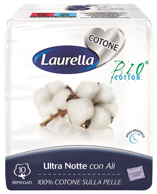 ASSORBENTE LAURELLA PER DONNA IN COTONE ULTRA ALI NOTTE 10 PEZZI