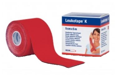 BENDA ADESIVA LEUKOTAPE K PER TAPING FISIOTERAPICO LARGHEZZA5 CM LUNGHEZZA 5 M COLORE ROSSO IN ROTOLO