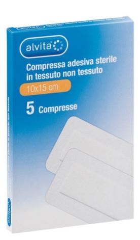 ALVITA GARZA COMPRESSA ADESIVA STERILE IN TESSUTO NON TESSUTO ESTENSIBILE BIANCO 10X15CM 5 PEZZI