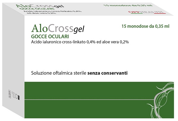 SOLUZIONE OFTALMICA LUBRIFICANTE A BASE DI ACIDO IALURONICOSALE SODICO CROSS LINKATO 0,20% ALOCROSS 15 OFTIOLI 0,35 ML